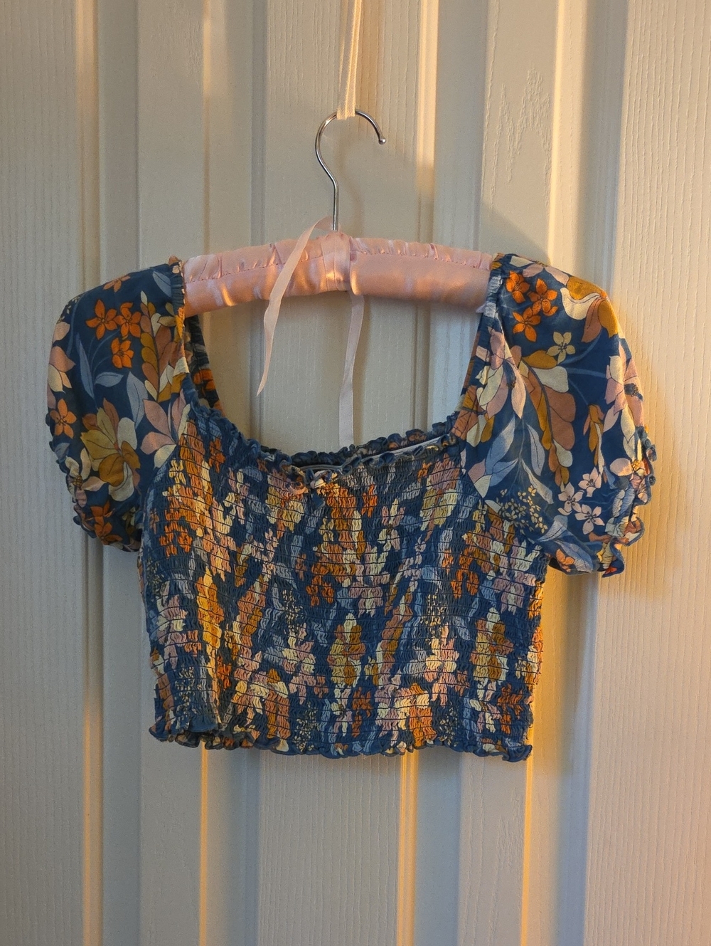 aerie blue/pink/orange flowered crop top